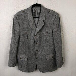 Calvin Klein Blazer Mens 44R Wool Blend Military 4 Pocket Button Jacket Utility